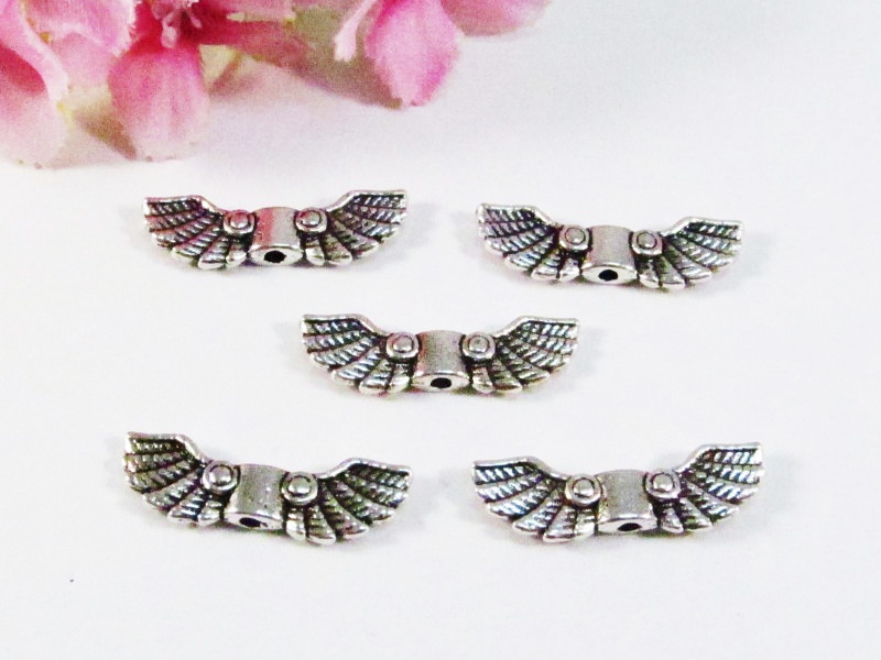  - 10 Flügel Perlen 'Inka', Farbe silber antik
