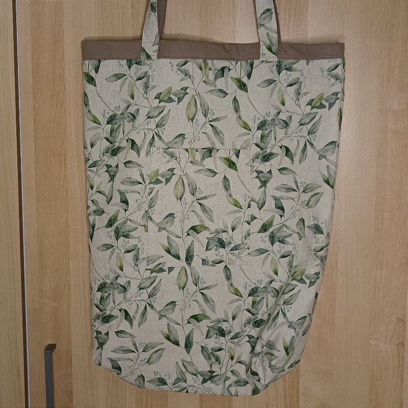 Beutel/Shopper zum Wenden, 45cm×32cm×10cm, beidseitig Canvas, grüne Blätter, schlamm