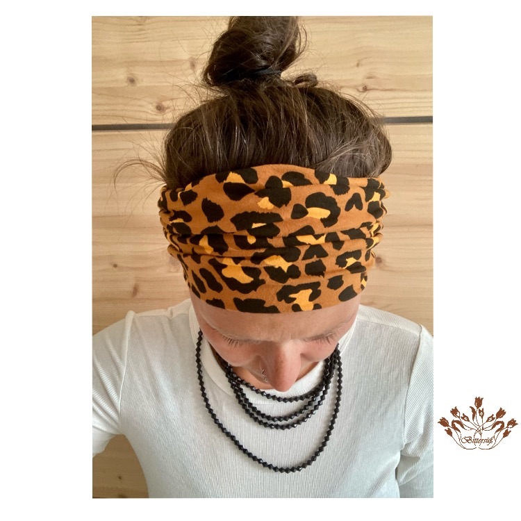 breites Stirnband, elastisches Bandana, Turban Haarband für Damen gemustert  im Leo Print