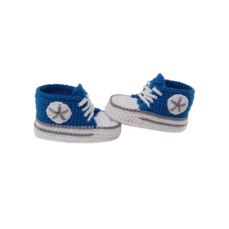 Babyschuhe gehäkelt in Gr. 16/17/18/19-Sneakers-blau/grau-Krabbelschuhe -Sportschuhe
