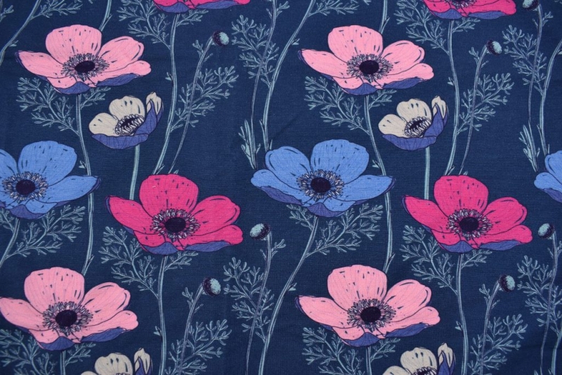 French Terry Druck Sommersweat Big Flowers Katinoh Rosa Pink Hellblau Auf Blau Weiss Limited Edition Blumen Auf Blau Madchen Und Frauen