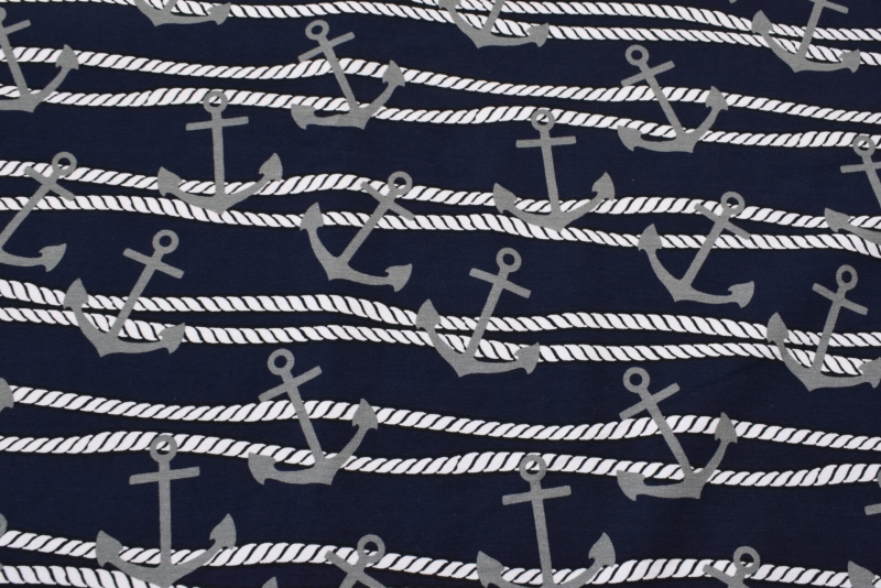 Sweat French Terry Druck Anker & Seil – Premium Collection maritim weiße  Seile grauer Anker auf dunkelblau Meterware kaufen
