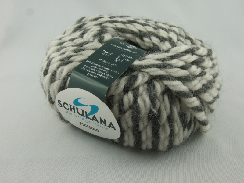  - schöne, dicke Wolle mit Alpakaanteil von Schulana Piumino Farbe 013 in hellgrau-anthrazit meliert