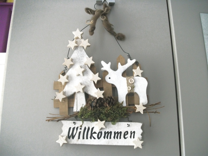 weihnachtliches Türschild, Willkommen, aus Holz mit Elch, rustikal,  Geldgeschenk