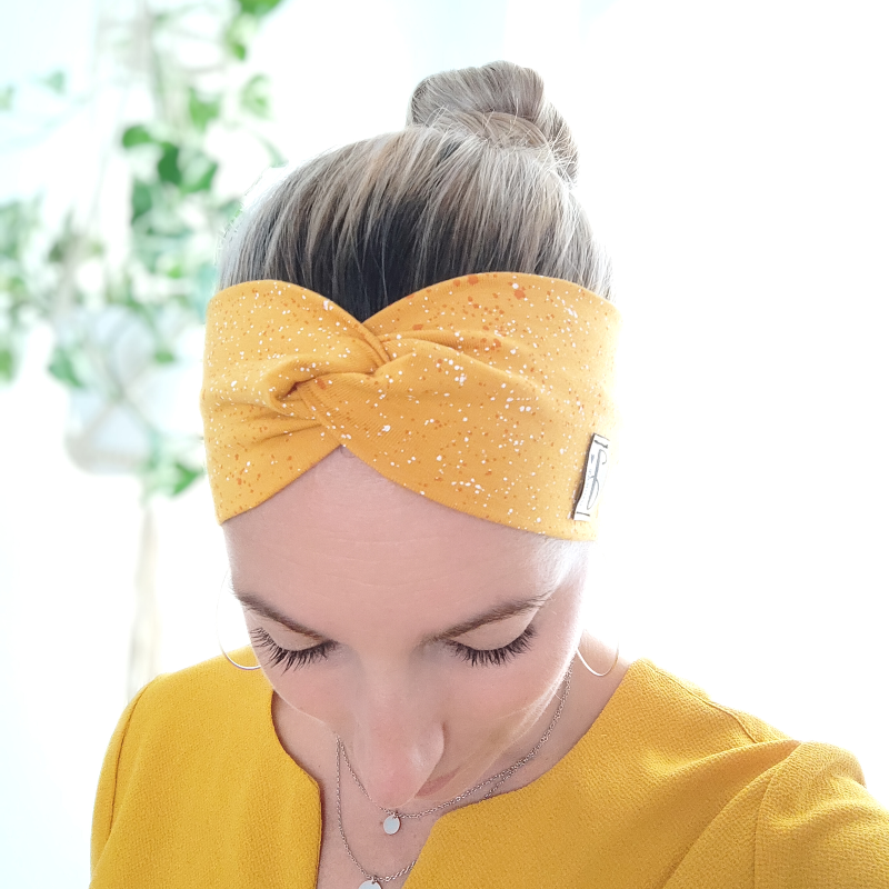Haarband Gelb Senfgelb mit Punkten Stirnband Knotenhaarband Damen