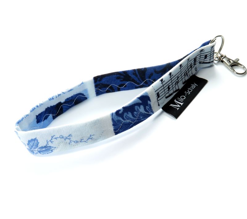 Milo-Schaly Schlüsselband mit Karabiner Schlüsselanhänger Stoff Geschenk  blau Noten