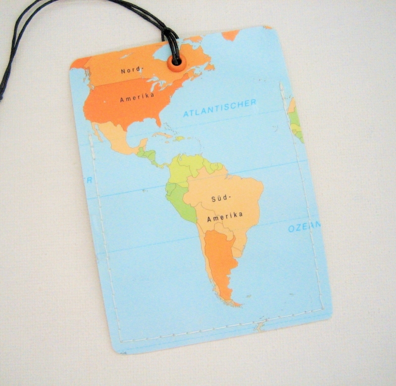  - Kofferanhänger SÜDAMERIKA ♥ Brasilien Landkarte *upcycling*