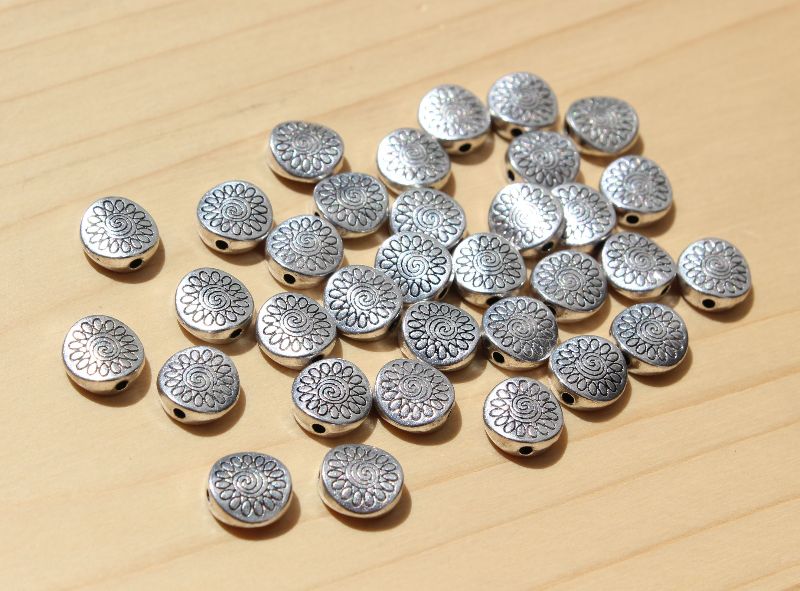  - 10x Metall Perlen flachrund Spirale 8mm Antik Silberfarben