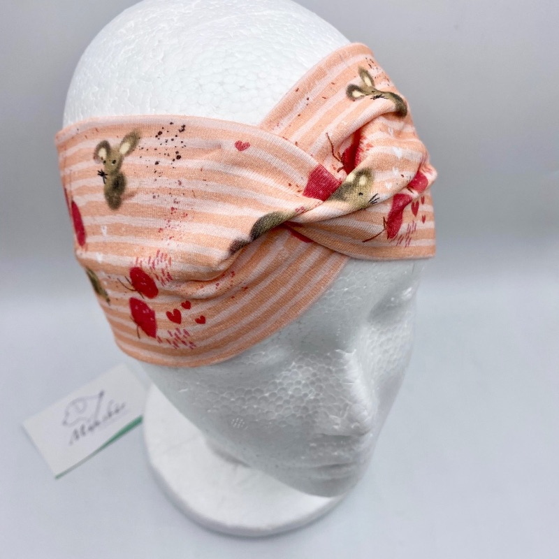  -  Stirnband, KU 54 -56 cm, Haarband , Bandeau , Boho-Stirnband, Erdbeermaus, von Mausbär
