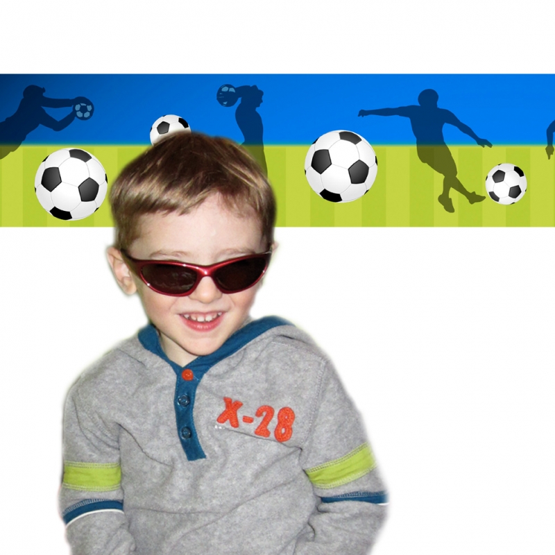  -  Wandbordüre - selbstklebend | Fußball - 18 cm Höhe | Vlies Bordüre mit Fußbällen und Spieler - verschiedene Farbvarianten