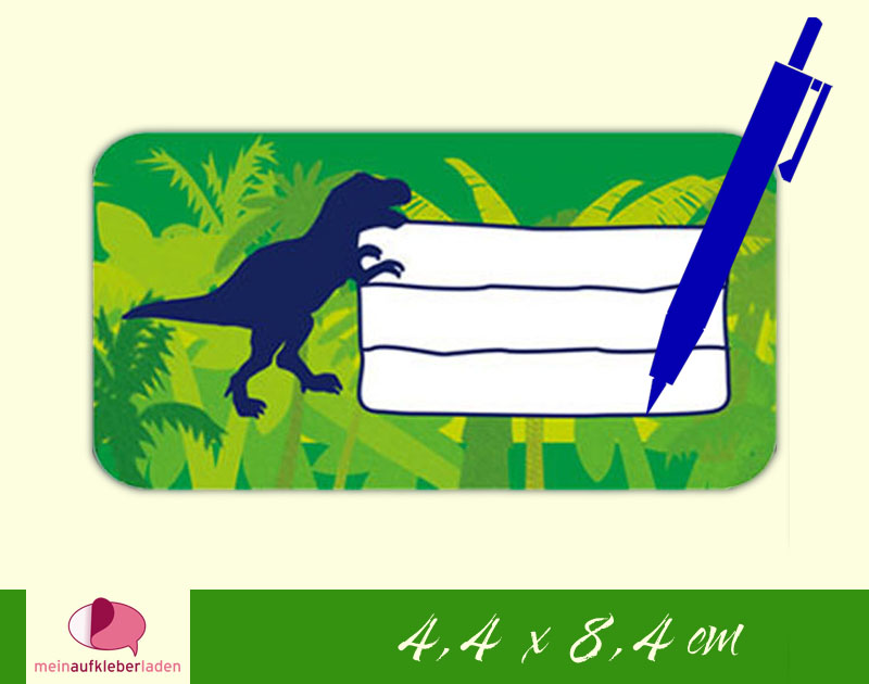  - 12 Heftaufkleber 4,4 x 8,4 cm | T-Rex | Schuletiketten zum selber beschriften