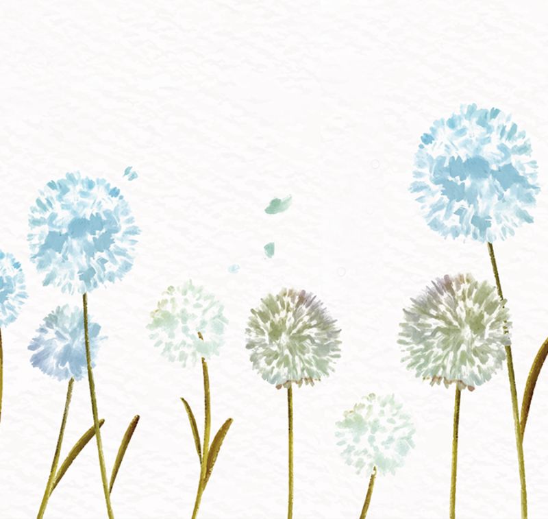Wandbordüre - selbstklebend | Watercolor Pusteblume - blau - 20 cm Höhe |  Vlies Bordüre mit romantischem floralem Muster im Aquarell Stil