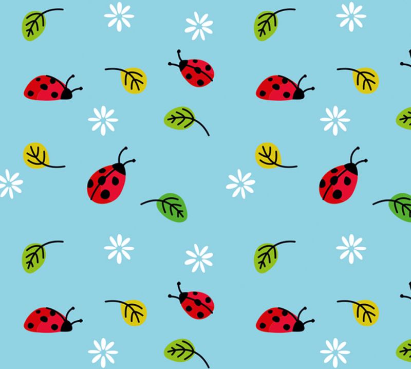 Kinderbordüre - selbstklebend | Marienkäfer und Blümchen - 16 cm Höhe |  Vlies Bordüre mit roten Käferchen und weißen Blüten