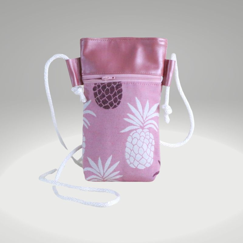 Handytaschetasche Stoff zum Umhängen, kleine Handy Umhängetasche, kleine Umhängetasche für Handy und Geld,rosa Ananas Motiv