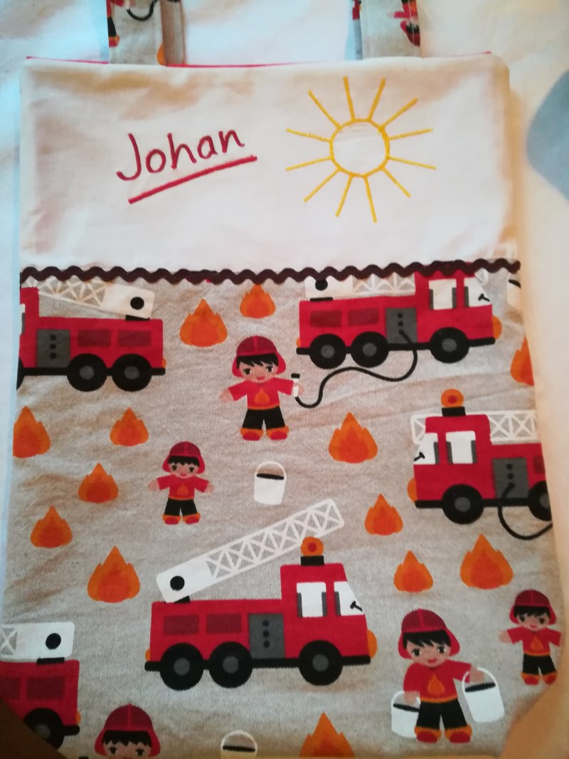 Kita-Tasche mit Namen, Kindergarten Beutel Feuerwehr