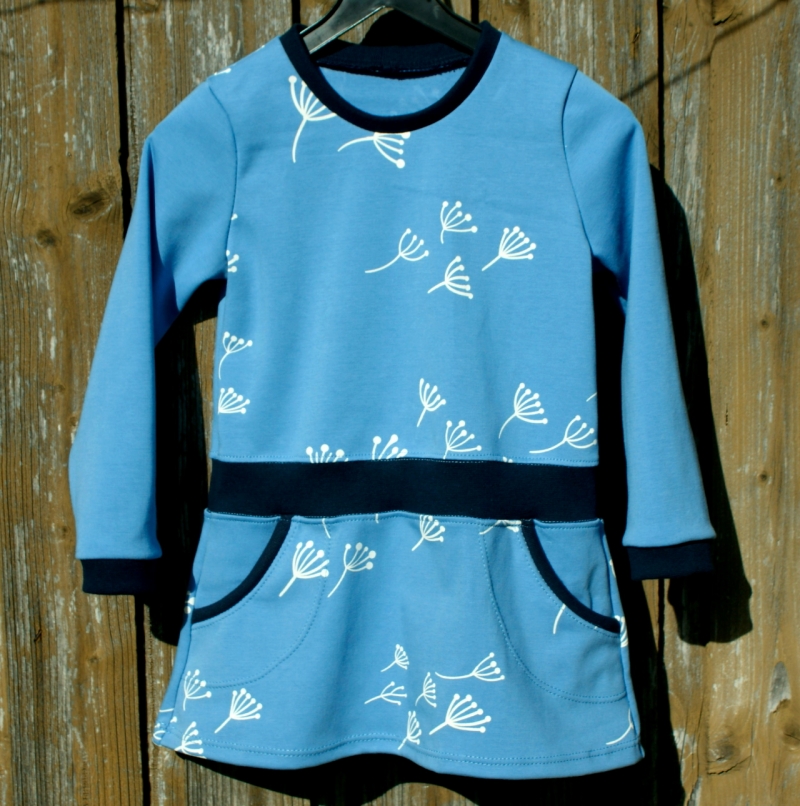 Kinderkleid PUSTEBLUME hellblau Gr.104 Mädchen Baumwolle Interlock Ökotex