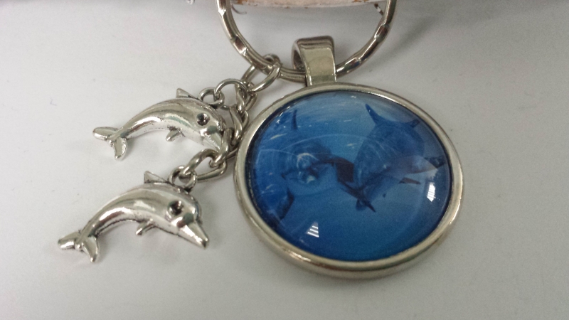  - Delfin Schlüsselanhänger Glascabochon handgefertigt mit Metallanhänger Geschenk Urlaub Frau Mann Mädchen Junge
