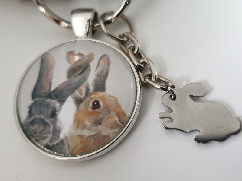 Hasen Kaninchen Ohren Schlüsselanhänger Glascabochonanhänger handgefertigt  Geschenk für Freunde Freundin Freund Familie Ostern