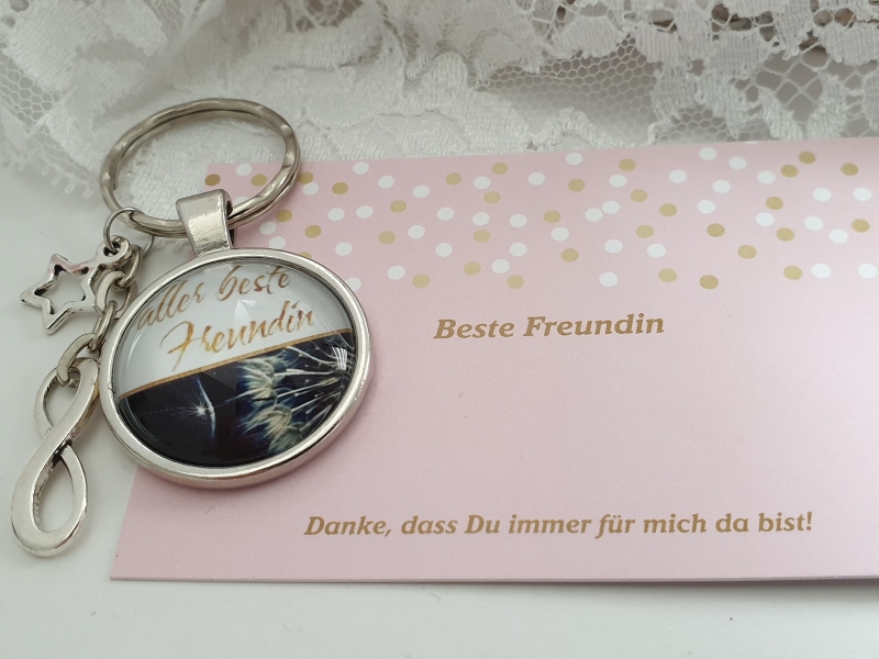 Beste Freundin Infinity Stern Schlüsselanhänger Glascabochon  Freundschaftsgeschenk Frauen Freundin Danke mit Karte