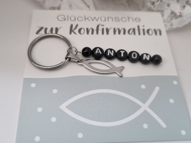 Konfirmationsgeschenk Fisch Schlüsselanhänger mit Namen Edelstahl Geschenk  Junge Mädchen Glaube Religion