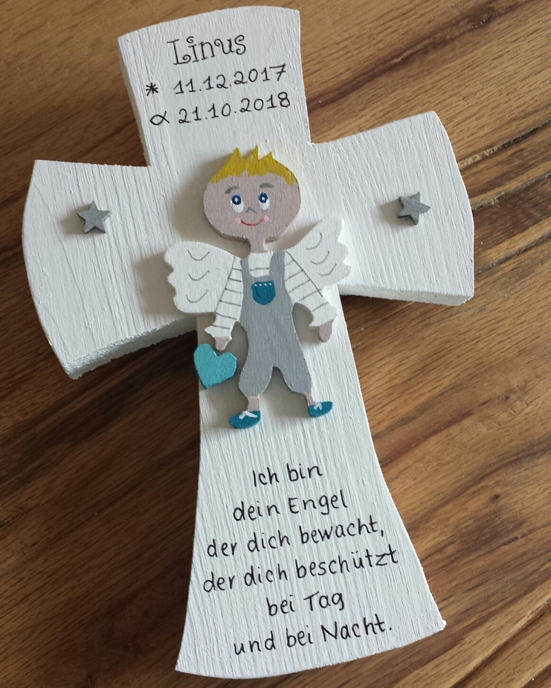 Taufkreuz Holz Schutzengel Kreuz Holzkreuz Taufe Kommunion Engel Junge  NurVonMir ♡