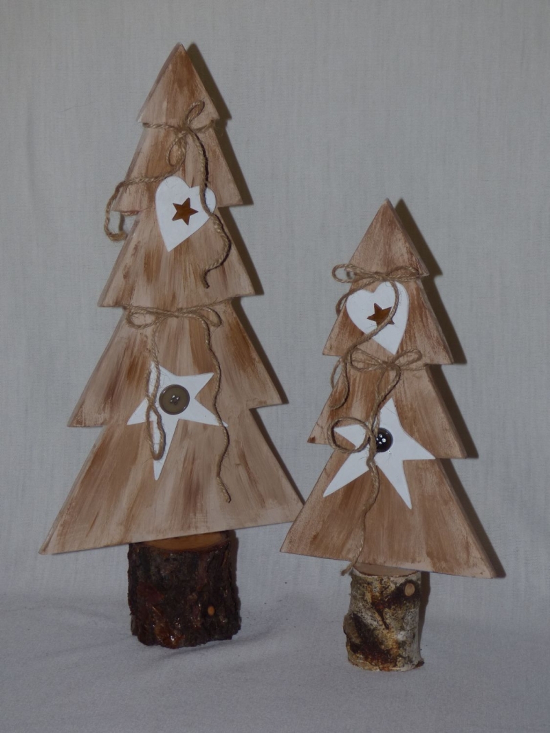 Baumduo x-mas handgemacht aus Holz Weihnachtsdeko Höhe 44cm und 34cm