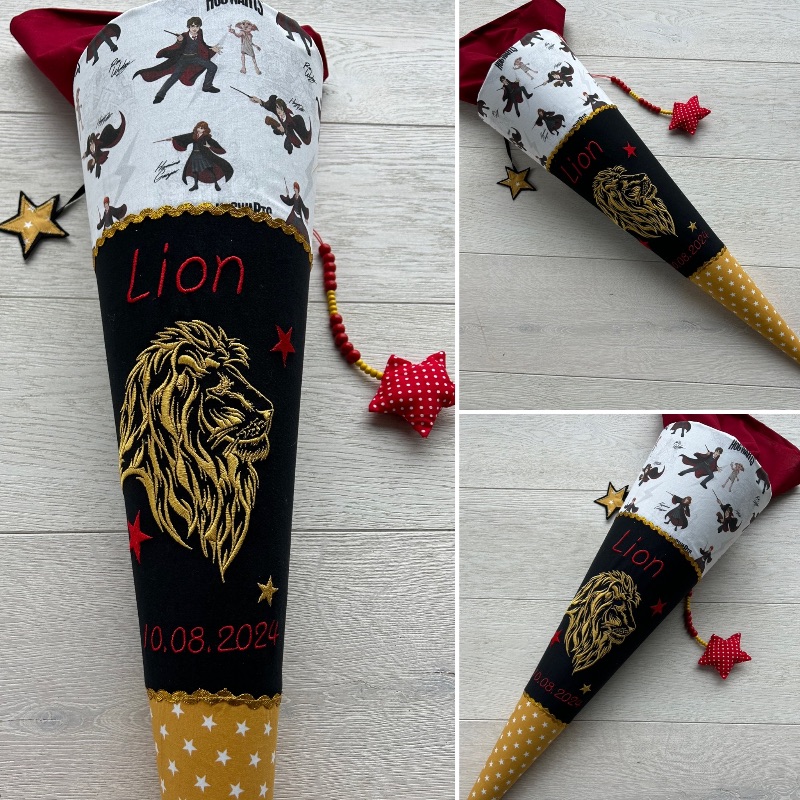 handgefertigte Harry Potter Schultüte mit Löwen und Namen, Einzelstück