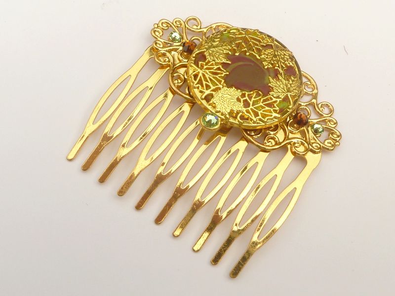 Exklusiver Haarkamm mit Blätter Motiv braun goldfarben Hochsteckfrisur  Haarschmuck Unikat Haar Accessoire Geschenk Frau