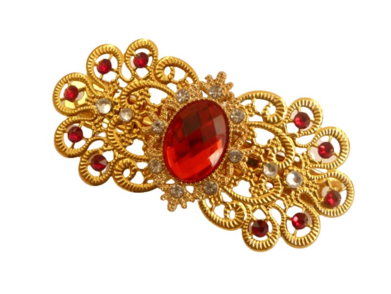  - Exklusive Unikat Haarspange mit rotem Schmuckstein goldfarben Braut Hochzeit Hochsteckfrisur festliches Haar Accessoire