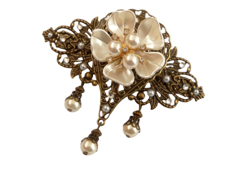 Exklusive Hochzeit Haarspange weiße Blüte und Perlen Braut Haarschmuck  Vintage Stil festliches Haar Accessoire
