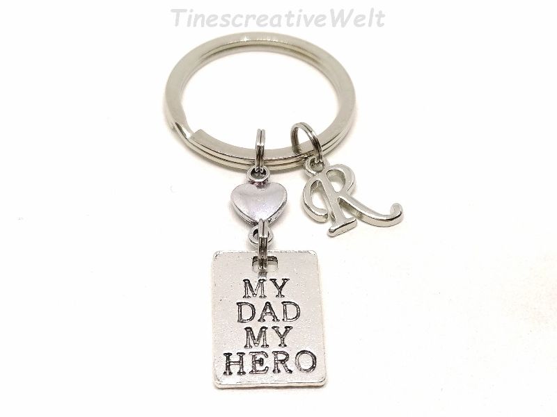  - Personalisierter Schlüsselanhänger, Held, Bester Papa, Danke, Dankeschön, Herz, Taschenanhänger, Schlüsselbund, Geschenk für Vater