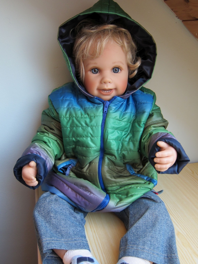Kapuzen Winter Anorak in Regenbogen Farben, handmade Jacke mit Taschen,  Mantel, Buben oder Mädchen, gr 110