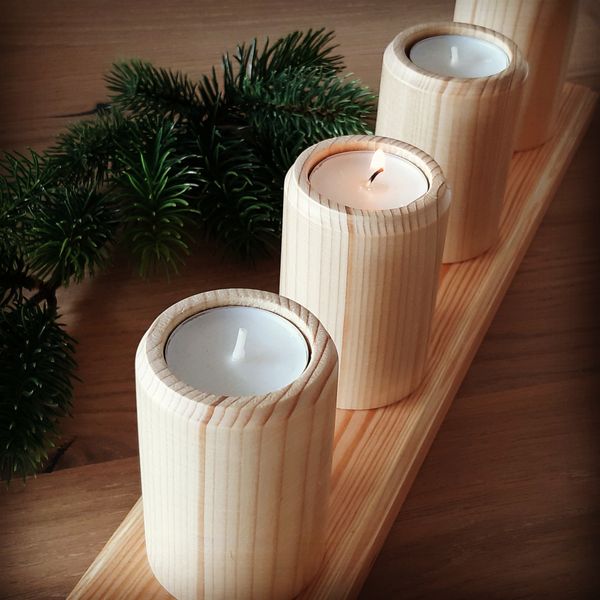 Adventskranz aus Holz mit Teelichthaltern kaufen (für Teelichte cm) gedrechselten 4