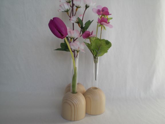  - kleine Holz-Vasen natur (3 zusammen) mit kl. Reagenzglas, 5 cm, ohne Blumen, Tischdeko, kaufen 