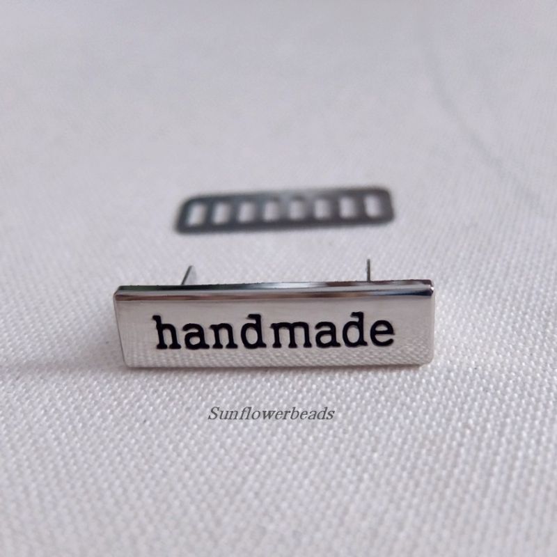 Handmade Label aus Metall, silber, für Taschen, Geldbörsen