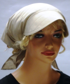 KopftuchSchirm beige mit Schild handgefertigt kaufen aus 100% leichte Baumwolle - Handarbeit kaufen