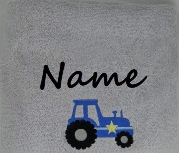 Duschtuch bestickt mit Namen und Traktor, Bulldog, personalisierbar, Dieda - Handarbeit kaufen
