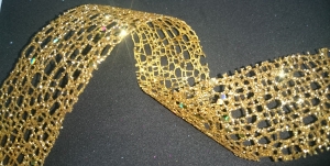 Geschenkband,4m Glitterband in Netzstruktur,38mm,gold