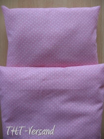 Puppenbettwäsche rosa mit weißen Pünktchen *1202*
