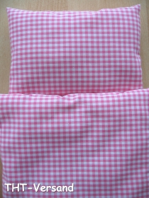 Puppenbettwäsche aus Vichy-Karostoff rosa/weiß *1204*
