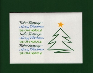 Ausgefallene Weihnachtskarte - Baum mit mehrsprachigem Weihnachtsgruß
