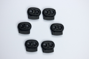 Kordelstopper schwarz, 2-Loch für 3 mm dicke Kordeln Bänder (Preis gilt für 6 Stück)