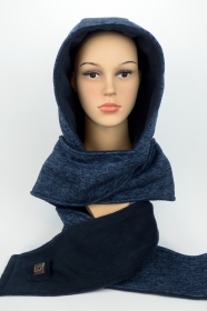 Kapuzenschal ♥♥ Kapuze und Schal in einem, in Blautönen ♥ statt Mütze windgeschützt, kuschelig und warm - Handarbeit kaufen