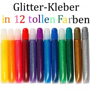 Sonderpreis: Glitzer Klebestifte 12 Farben (je 10ml) = 1 Set, Flitterkleber Glitzerleim Dekokleber, Glitzerkleber (B-Ware)  - Handarbeit kaufen