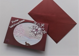 Weihnachtskarte in Weinrot mit handgemaltem Hintergrund - Handarbeit kaufen
