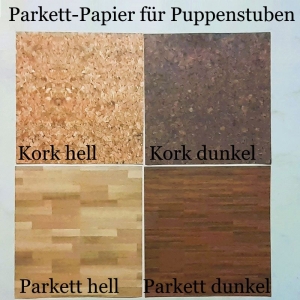 Puppenstubentapete -- Parkett Hell -- Tapete für Puppenhaus Kork-Tapete Parkett-Papier Fußboden 4x 15 x 15 cm