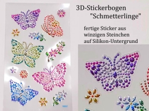 Sticker für Karten, 3D-Motive -> Schmetterlinge oder Fantasie-Einhorn, Papierbasteln, Aufkleber Kartengestaltung Kinder