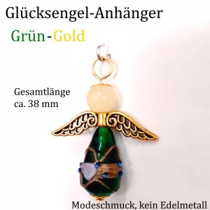 Schutzengel Glücksengel, Kettenanhänger Glücksbringer Engel Anhänger Grün-Gold ca. 38 x 30 mm