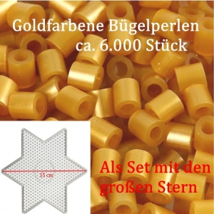Bügelperlen golden, große Tüte –6.000 St. - 5mm, golden mit großem Stern für Winter-Deko, Walzenperlen