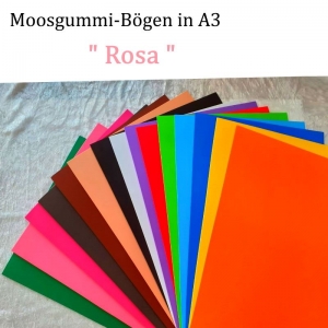 Moosgummi in A3 -- Rosa -- 27,7 cm x 42 cm x 2mm, zum Basteln 15 Farben zu Auswahl